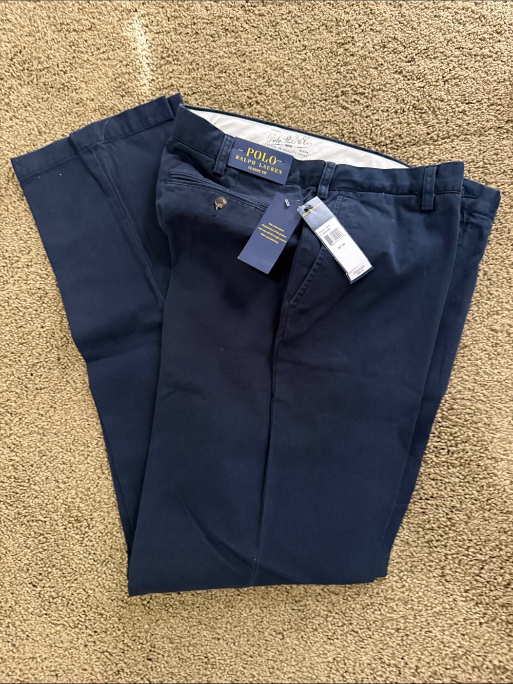 NWT New Polo by Ralph Lauren Men's Navy Classic Chinos 36 x 33